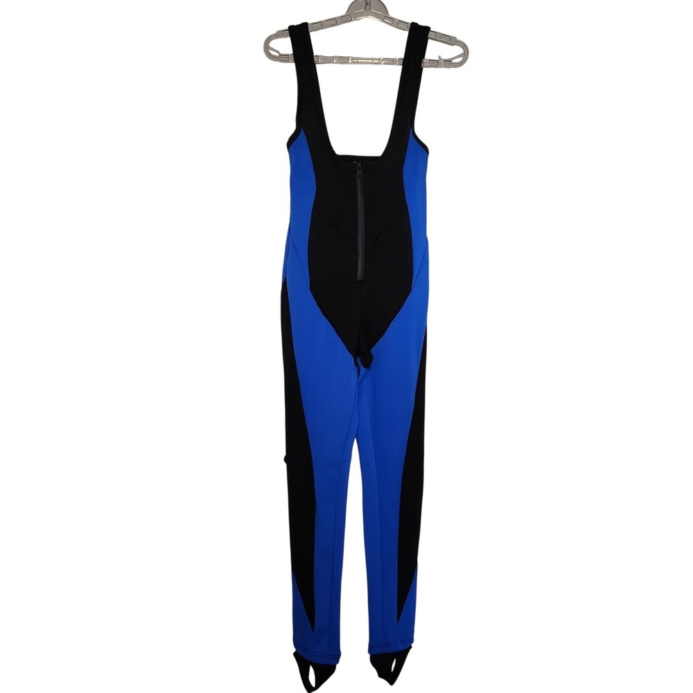 PRETTY LITTLE THING Ski Bib Suit Scuba‎ Womens 2 Blue Black PLT Jumpsuit NEW - Picture 3 of 15